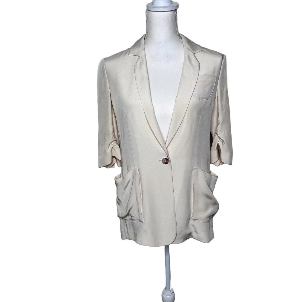 Elizabeth & James 100% Silk Short Sleeve Single Breasted Blazer Ivory White Sz 0